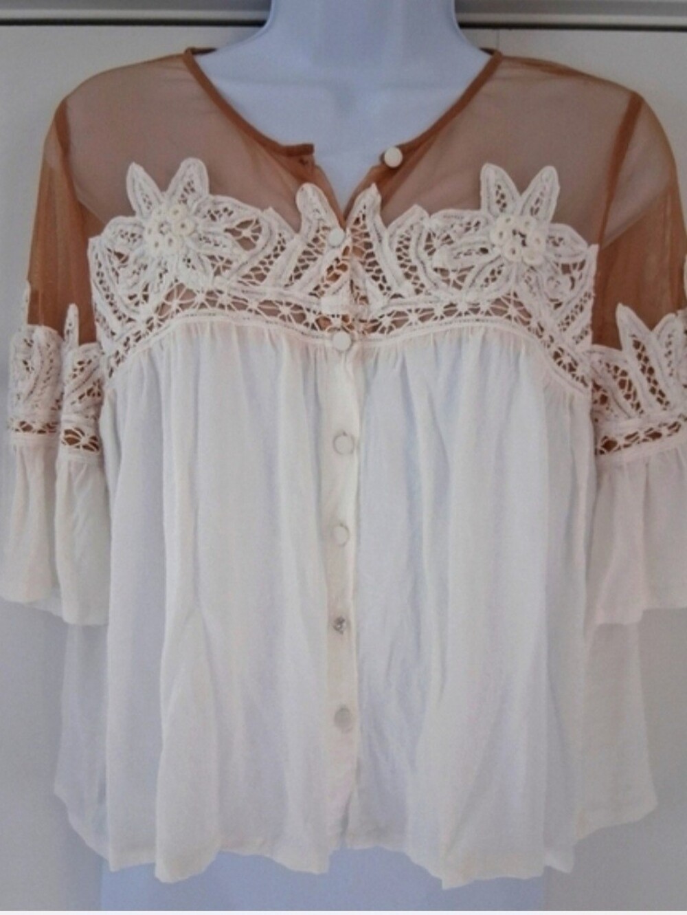 For Love And Lemons Cream Crochet Lace Peasant Blouse - Picture 11 of 11